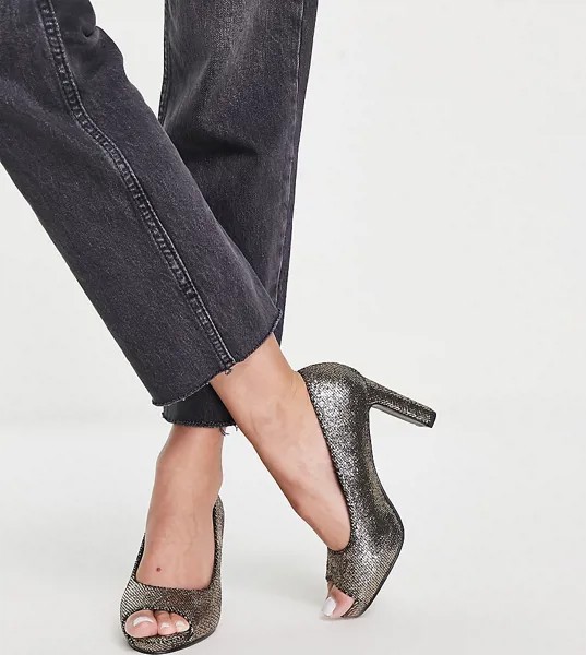 Туфли на каблуке цвета олова для очень широкой стопы Simply Be Wide Fit Deena-Серебристый