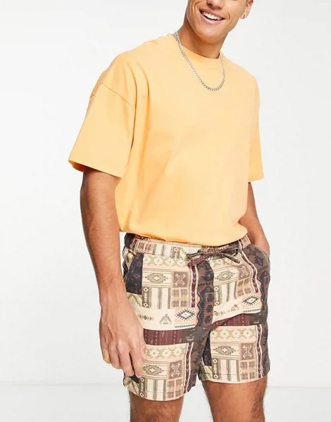 Узкие шорты с принтом в стиле ретро ASOS DESIGN-Разноцветный