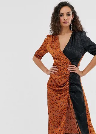 Присборенное платье миди с комбинированным леопардовым принтом Outrageous Fortune-Мульти