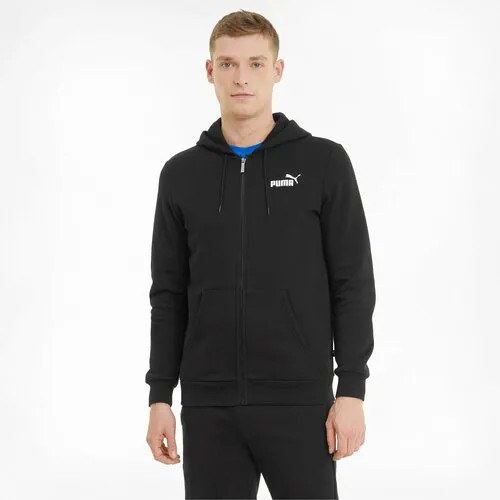 Толстовка PUMA ESSENTIALS SMALL LOGO FLEECE FULL-ZIP HOODIE, размер 44, черный