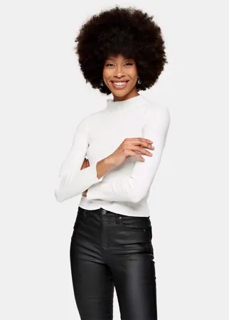 Кремовый лонгслив с воротником-стойкой Topshop-Белый