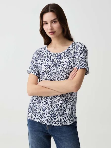 Футболка с цветочным принтом и рукавами-кимоно Ovs, цвет white/blue