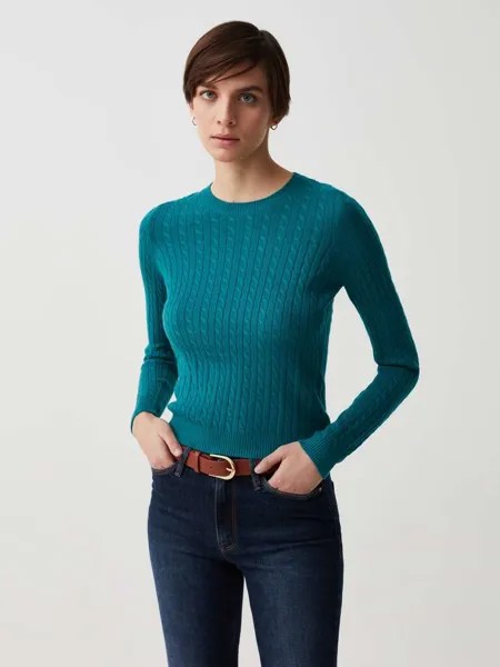 Пуловер косой вязки с круглым вырезом Ovs, цвет teal green