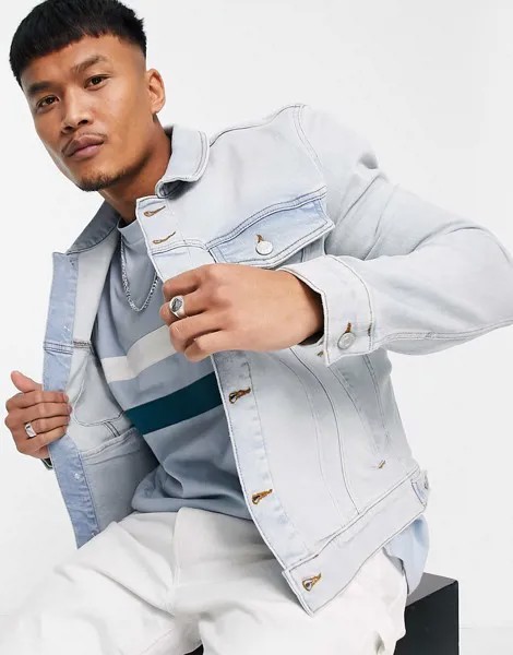 Винтажная джинсовая куртка узкого кроя с эффектом отбеливания ASOS DESIGN-Голубой