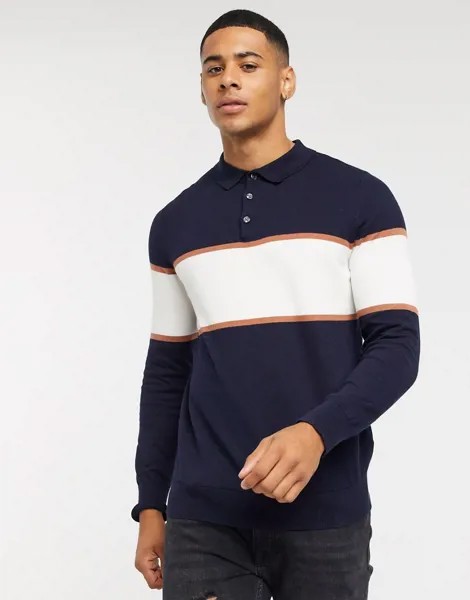 Темно-синее поло с длинными рукавами Burton Menswear-Темно-синий