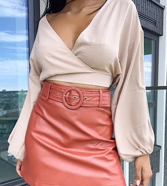 Полиуретановая мини-юбка Fashion Union Petite-Коричневый цвет