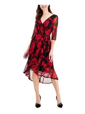 CONNECTED APPAREL Женское красное пуловерное платье миди с высоким и низким подолом на завязках на подкладке 4