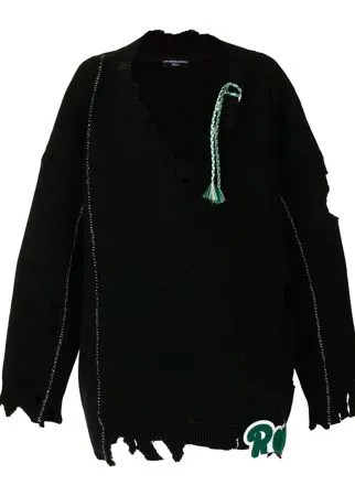 Raf Simons свитер с эффектом потертости и аппликацией