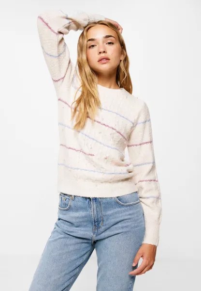 Вязаный свитер CABLE KNIT STRIPES Springfield, цвет white