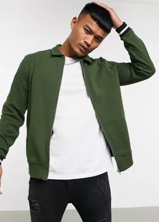 Темно-зеленая трикотажная куртка Харрингтон ASOS DESIGN-Зеленый цвет