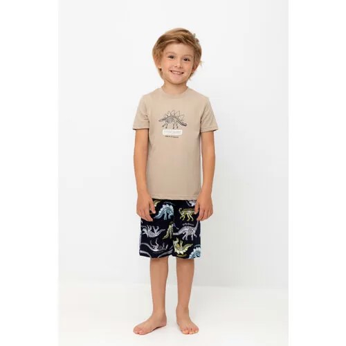 Пижама  crockid К 1528/темно-бежевый,цветные динозавры, размер 64/122, бежевый