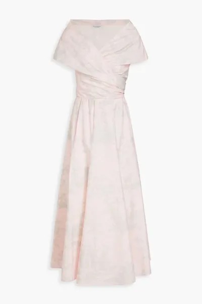 Платье миди из хлопкового поплина с открытыми плечами и принтом Philosophy Di Lorenzo Serafini, пастельно-розовый