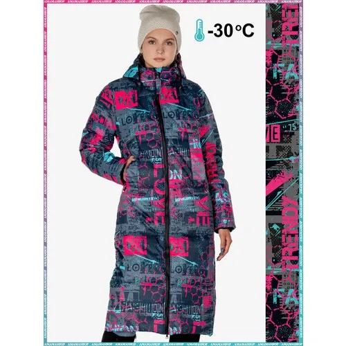Пуховик AMAMA SHOP, размер XXL, мультиколор, черный, розовый, бирюзовый