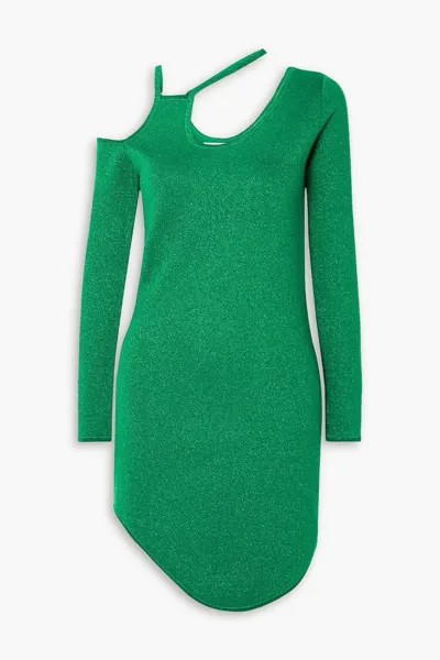 Трикотажное платье мини с асимметричным вырезом и эффектом металлик Jw Anderson, зеленый