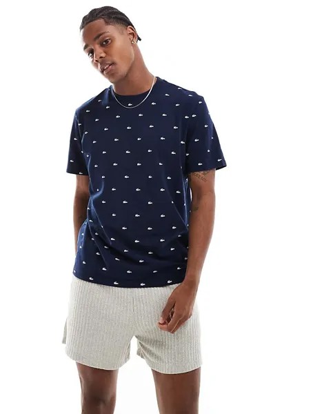Lacoste – темно-синяя пижама с футболкой с монограммой логотипа