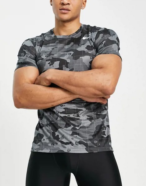 Темно-серая футболка с камуфляжным принтом Nike Training Dri-FIT-Серый