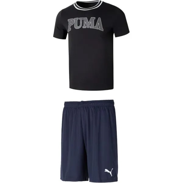 Повседневная спортивная мужская черная майка + темно-синие шорты Puma, черный