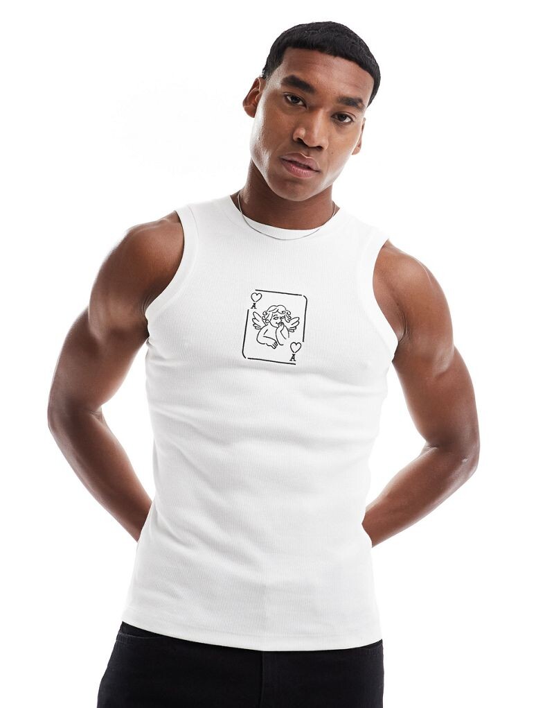 Майка в рубчик с объемным кроем ASOS DESIGN и абстрактным принтом херувима на груди