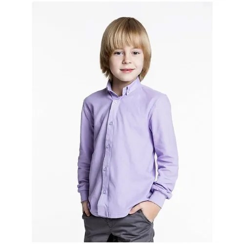 Школьная рубашка Winkiki, прямой силуэт, на пуговицах, длинный рукав, без карманов, манжеты, трикотажная, однотонная, размер 170, фиолетовый