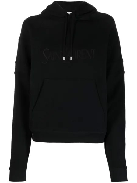 Saint Laurent худи с вышитым логотипом, черный