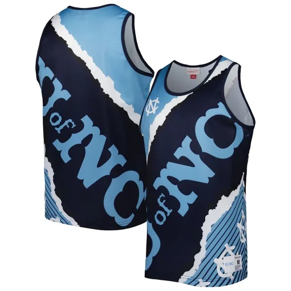Мужская майка Mitchell & Ness Navy/Carolina Blue North Carolina Tar Heels Jumbotron 2.0 с сублимированной майкой