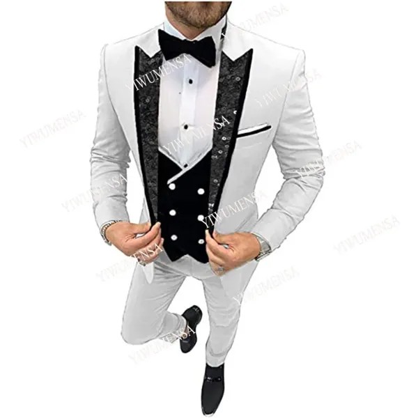 Свадебные костюмы для мужчин из 3 предметов 2021 приталенная Мода для жениха/рабочая одежда блейзеры смокинги с блестящими блестками пиджак с...