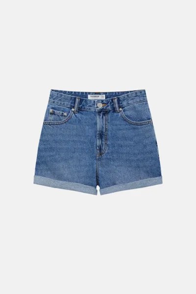 Шорты Pull&Bear High Waist Denim, синий