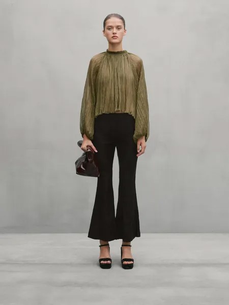 Расклешенные брюки с декоративными швами - студия Massimo Dutti, зеленый
