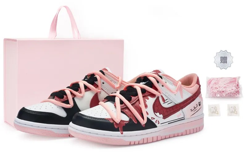 Кроссовки Nike Dunk Skateboarding Shoes Women's Low-top Black/white, розовый/черный/белый