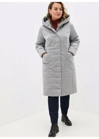 Куртка  KiS, демисезон/зима, средней длины, силуэт прямой, карманы, регулируемый капюшон, стеганая, размер (50)170-80-106, серый, серебряный