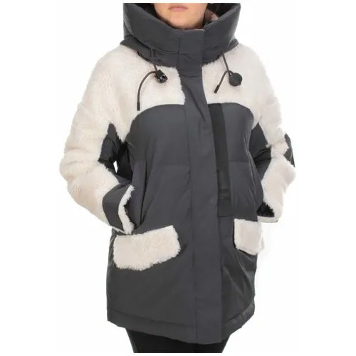 Куртка  MEAJIATEER зимняя, средней длины, силуэт прямой, стеганая, капюшон, карманы, размер 42, серый