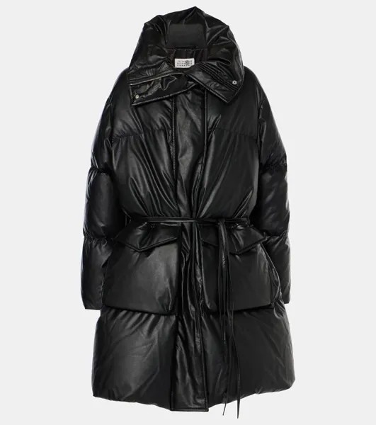 Пуховик из искусственной кожи Mm6 Maison Margiela, черный