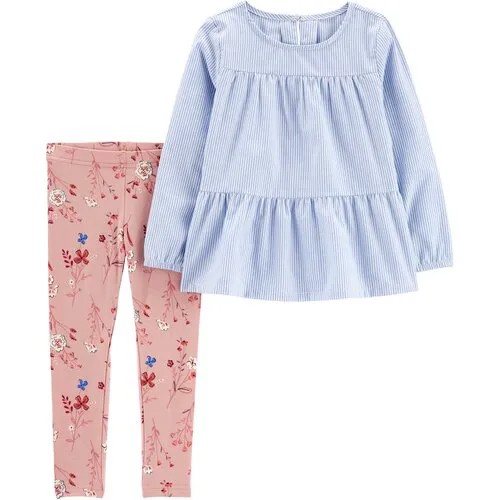 Комплект одежды  Carter's для девочек, туника и брюки, повседневный стиль, без капюшона, без карманов, пояс на резинке, размер 18M, голубой, розовый