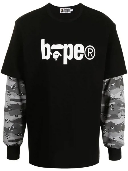 A BATHING APE® футболка с камуфляжными рукавами и логотипом