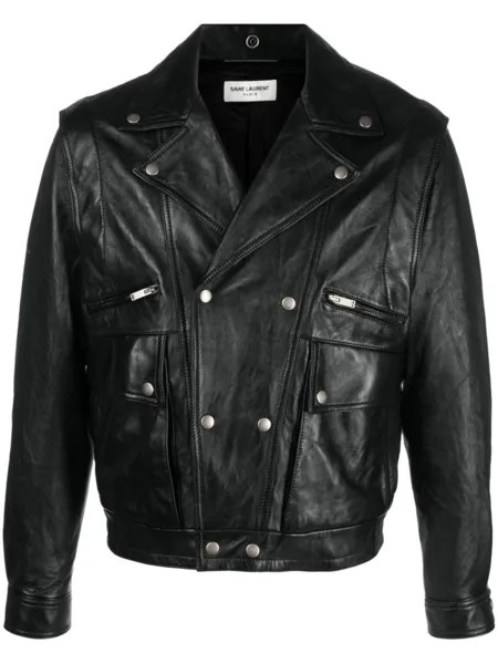 Saint Laurent куртка с жатым эффектом, черный