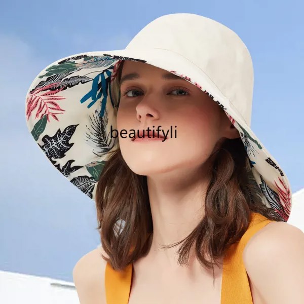 Двухсторонняя Рыбацкая шляпа yj, женская летняя пляжная шляпа для отпуска, закрывает лицо, с большими полями, защита от солнца