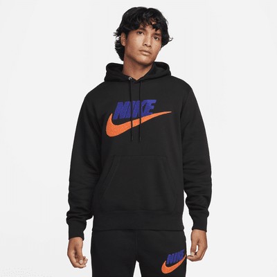 Худи Nike Club Fleece, цвет Black/Black/Safety Orange
