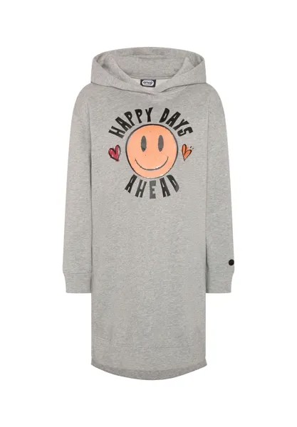 Платье-свитшот с ухмылкой на лице из пайеток emoji, цвет Neutral Gray Melange