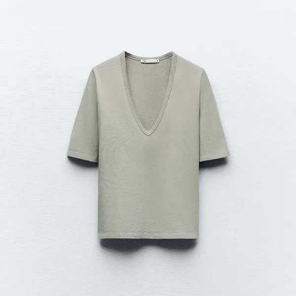 Футболка Zara Faded Cotton, хаки