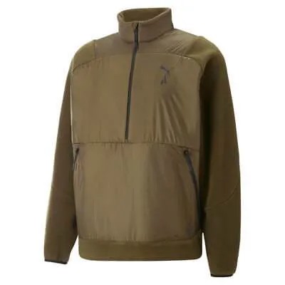 Puma Seasons Fleece Mock Neck Half Zip Толстовка мужская зеленая 52257362