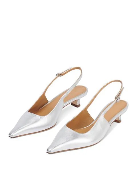 Женские туфли-лодочки Catrina на каблуке с открытой пяткой и острым носком Aeyde, цвет Silver