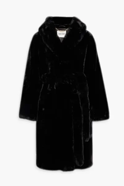Пальто с капюшоном из искусственного меха и поясом Each X Other, черный