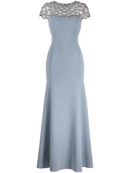 Jenny Packham расклешенное платье Melody с бусинами, синий
