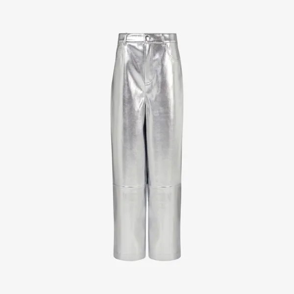 Широкие брюки средней посадки из искусственной кожи цвета металлик Leem, серебряный