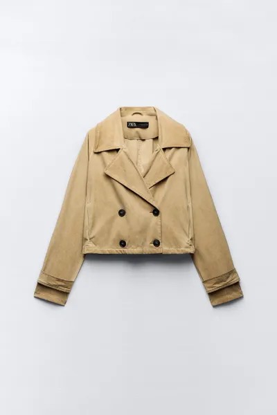 Короткий тренч куртка из искусственной замши ZARA, кэмел