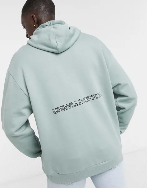 Oversized-худи зеленого цвета с логотипом сзади ASOS Unrvlld Spply-Зеленый