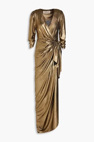 Платье из джерси металлизированного цвета с запахом Maria Lucia Hohan, золото