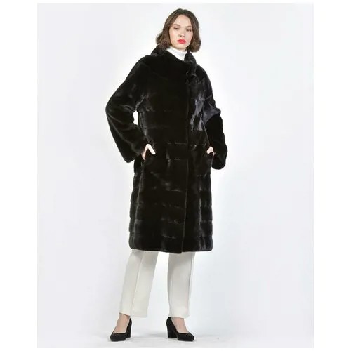 Пальто Mala Mati, норка, силуэт прямой, пояс/ремень, размер 42, черный