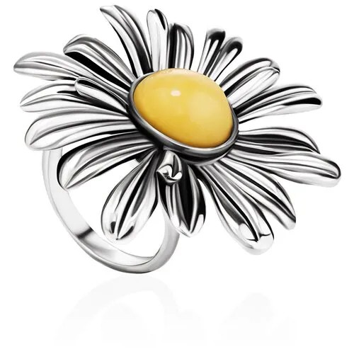 Amberholl Эффектное кольцо из серебра с янтарём медового цвета «Ромашка»