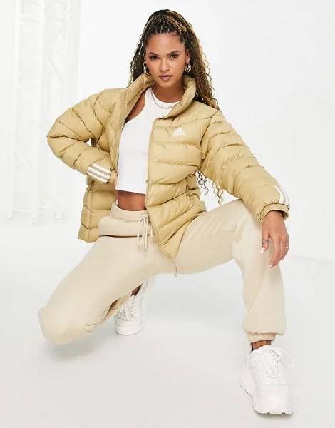 Бежевый легкий пуховик с капюшоном adidas Outdoors Itavic-Светло-бежевый цвет